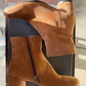 Ecco Tan Suede Mid-Heel Ankle Boots with Side Zip